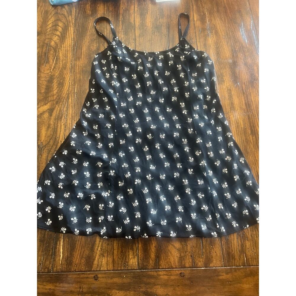 Black Floral Swim Dress One Piece Swimsuit Skirted Adjustable Strap Small